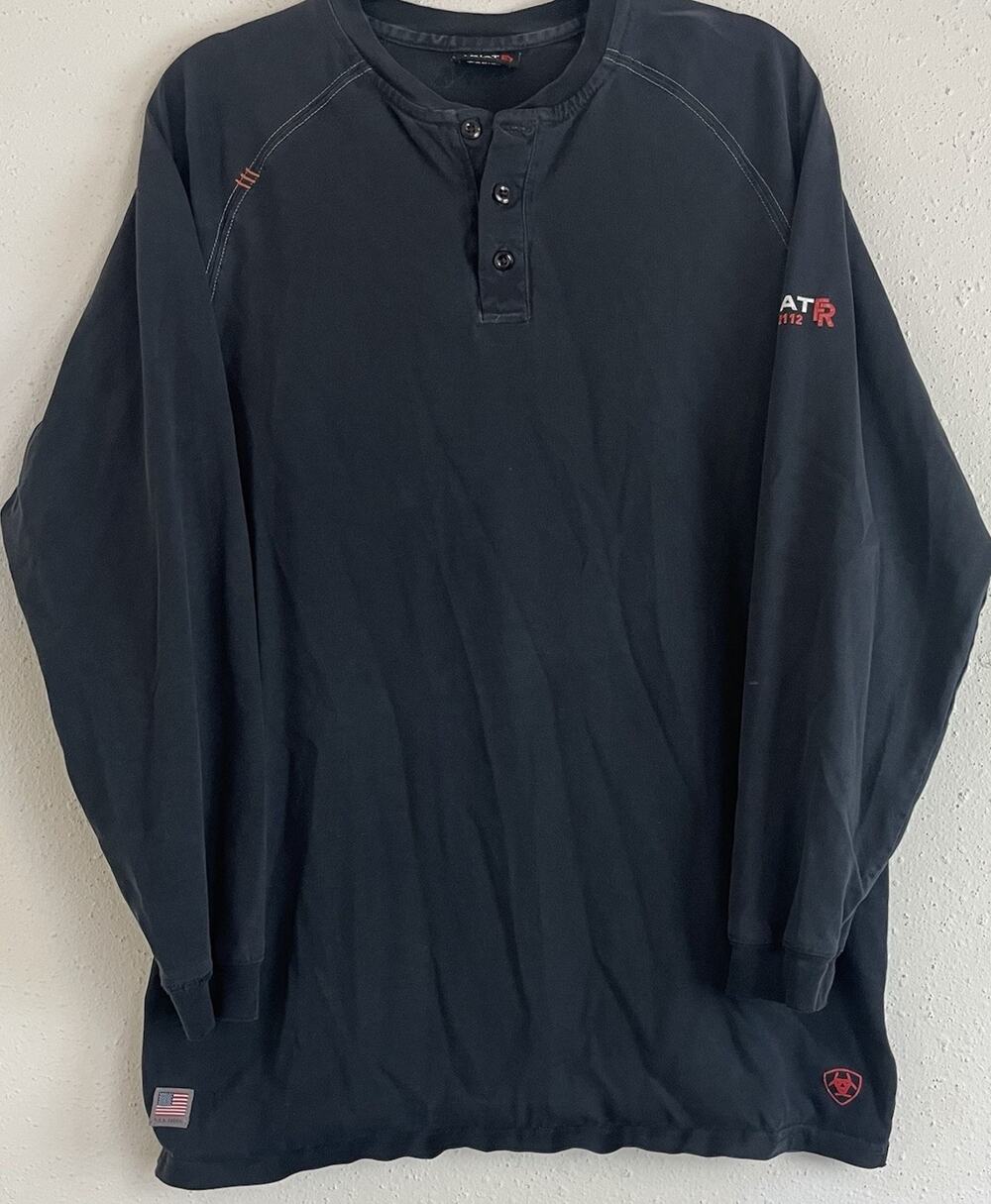 Ariat Work FR Knit Shirt Mens L-Tall Black Long Sleeve Flame Resistant CAT2 2112